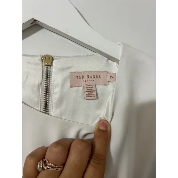 Ted Baker White Floral London Marzy Elegance Bow A-Line Dress Size 2 - Picture 4 of 7